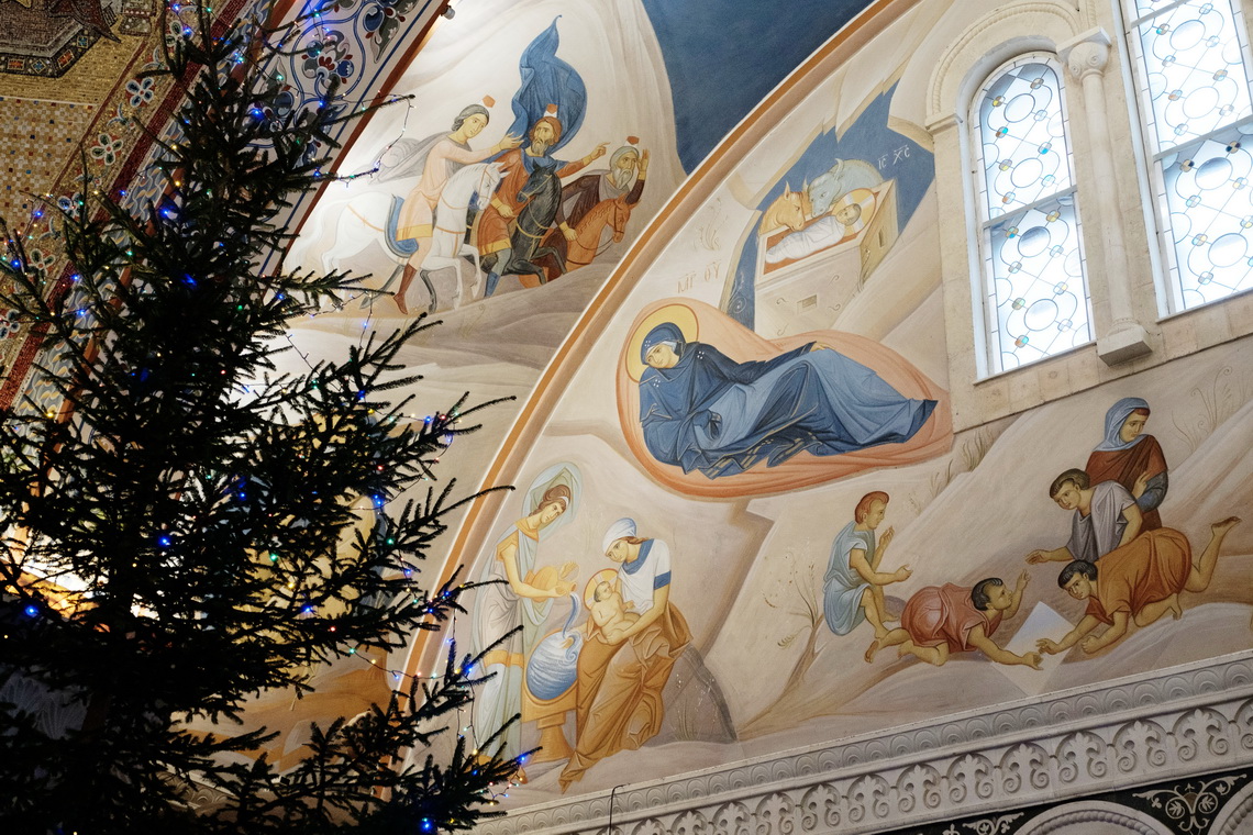 nativity scene on church wall
