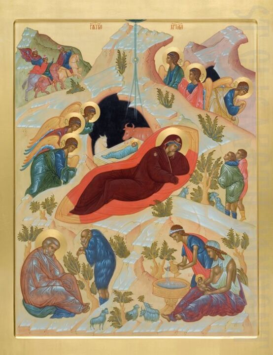 painted icon nativity of christ